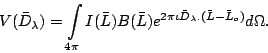 \begin{displaymath}
V(\bar D_\lambda)=\int\limits_{4\pi} I(\bar L)B(\bar L)e^{2\pi\iota
\bar D_\lambda.(\bar L- \bar L_o)} d\Omega.
\end{displaymath}
